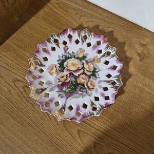 Floral Gold-Trim Porcelain Decorative Plate